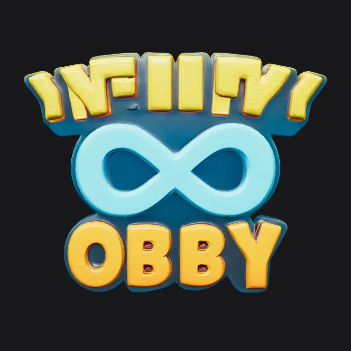Text logo with infinity symbol. sharp edges, smooth edges, simple geometry, game-ready, symmetric geometry.