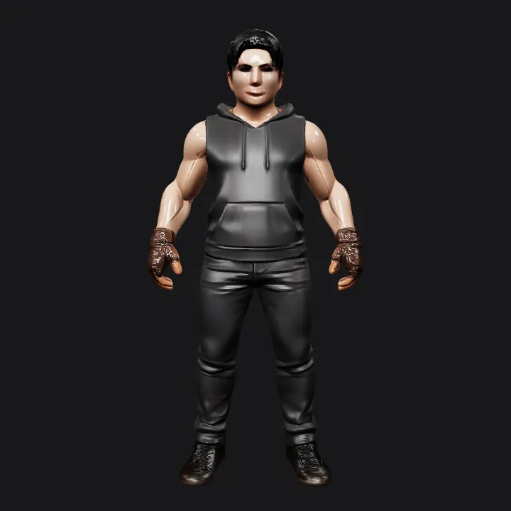 Muscular man in casual black clothing. smooth edges, complex geometry, game-ready, character.