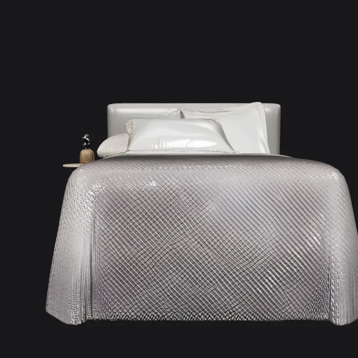 A neatly made bed with pillows. smooth edges, simple geometry, symmetric geometry.