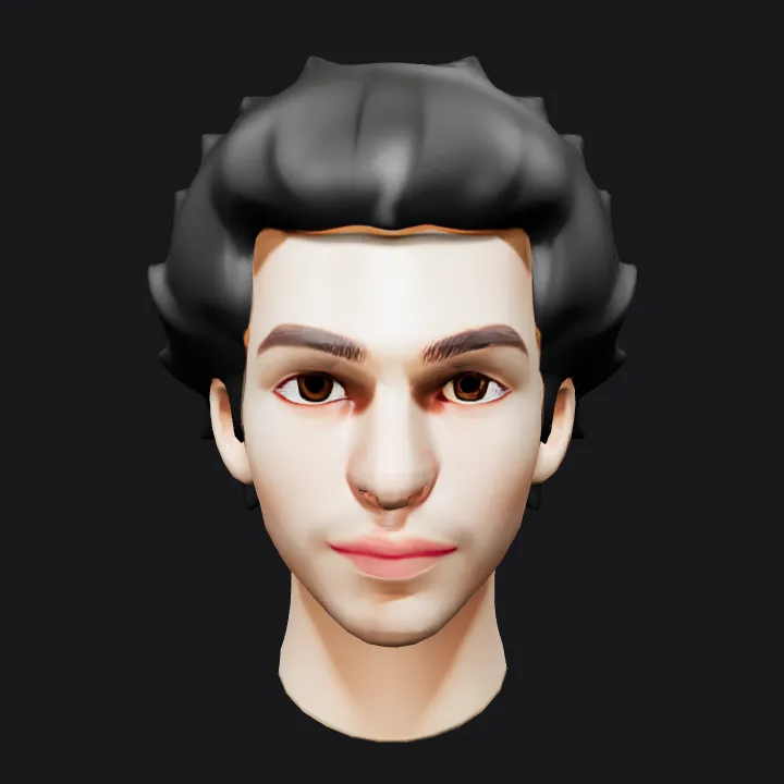 Stylized bust model with spiky hair. sharp edges, simple geometry, game-ready, character, symmetric geometry.