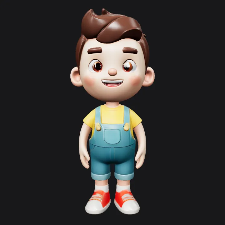 cartoon boy in blue overalls. smooth edges, simple geometry, character, symmetric geometry.