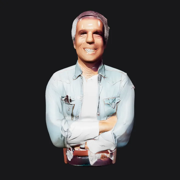 Man in blue denim shirt and white shirt. smooth edges, complex geometry, character.