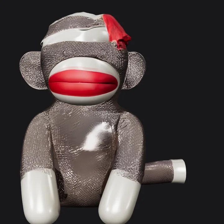 sock monkey plush toy. smooth edges, simple geometry, character.