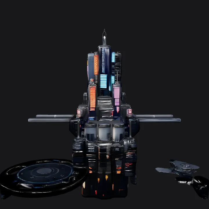 futuristic sci-fi building complex. sharp edges, complex geometry, game-ready.