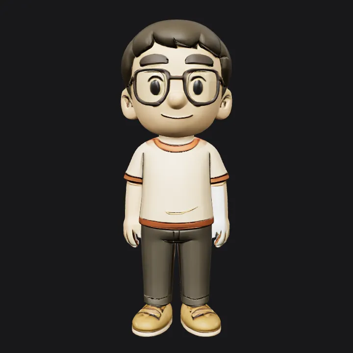 cartoon boy in t-shirt and pants. smooth edges, simple geometry, character, symmetric geometry.