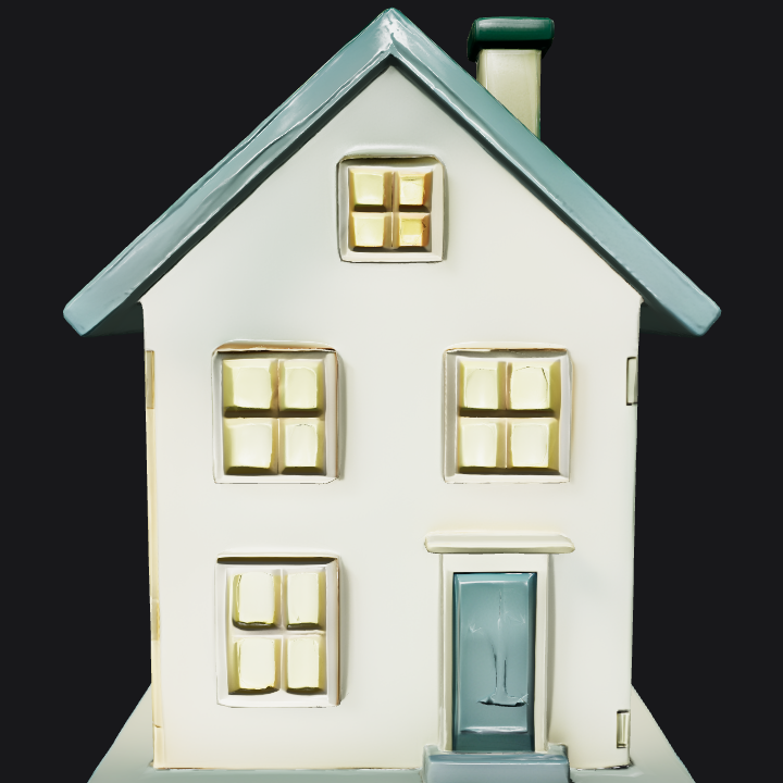 A small, illuminated model house. smooth edges, simple geometry, symmetric geometry.