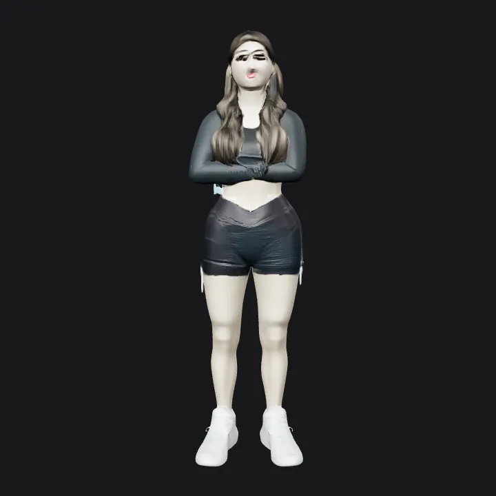 woman standing with arms crossed. smooth edges, complex geometry, character.