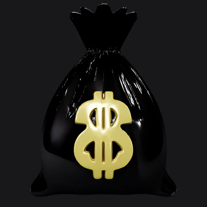 Black money bag with dollar sign. smooth edges, simple geometry, game-ready, symmetric geometry.