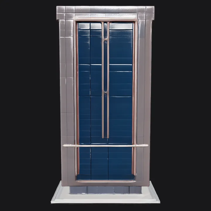 modern office building with glass facade. sharp edges, complex geometry, game-ready.