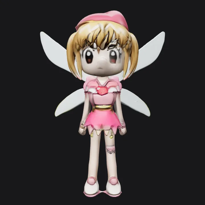 Anime girl with fairy wings. smooth edges, complex geometry, character, symmetric geometry.