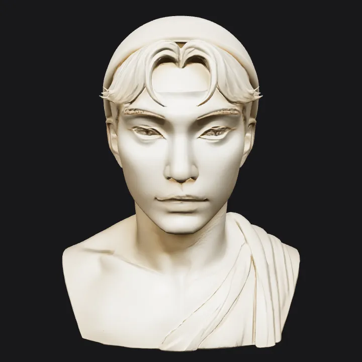 Marble bust of a person in toga. smooth edges, complex geometry, character, symmetric geometry.