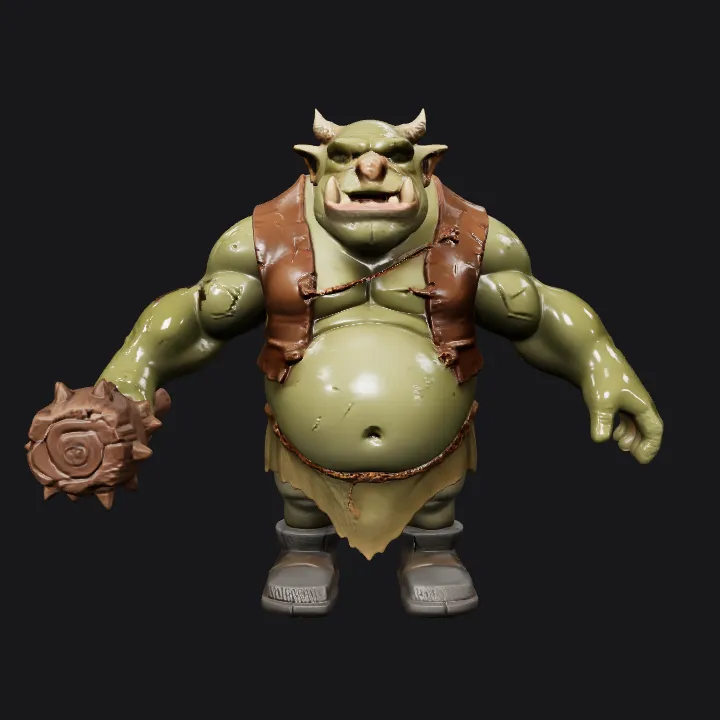 Fantasy orc warrior holding a club. complex geometry, game-ready, sharp edges, character.