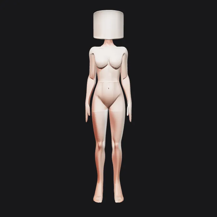 Stylized female mannequin with cylinder head. smooth edges, simple geometry, character, symmetric geometry.