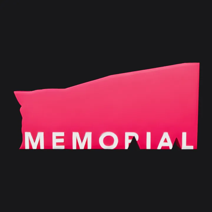 stylized memorial sign with bold letters. sharp edges, simple geometry.