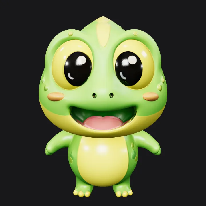 Cute cartoon frog character. smooth edges, simple geometry, game-ready, character, symmetric geometry.