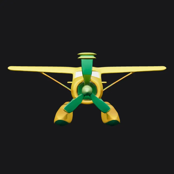 Yellow seaplane in flight above water. smooth edges, complex geometry, game-ready, symmetric geometry.
