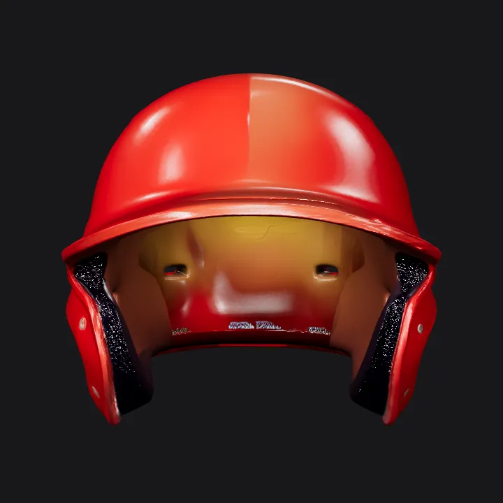 Red baseball helmet. simple geometry, game-ready, symmetric geometry.