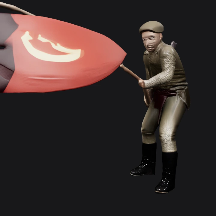 Soviet soldier raising a flag. complex geometry, character.