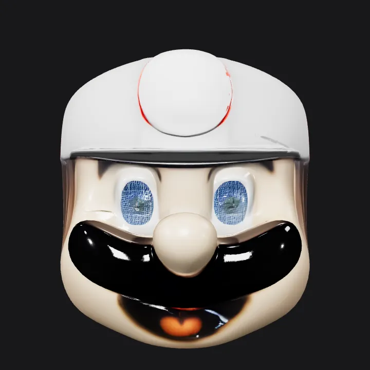 Toy head with striped hat. smooth edges, simple geometry, character.