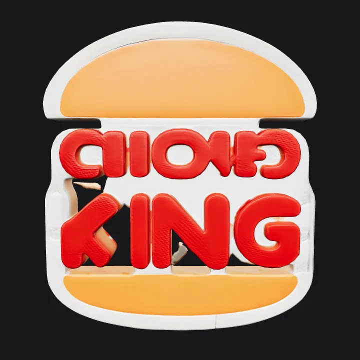 Chicken King restaurant logo resembling a burger. smooth edges, simple geometry, game-ready, symmetric geometry.