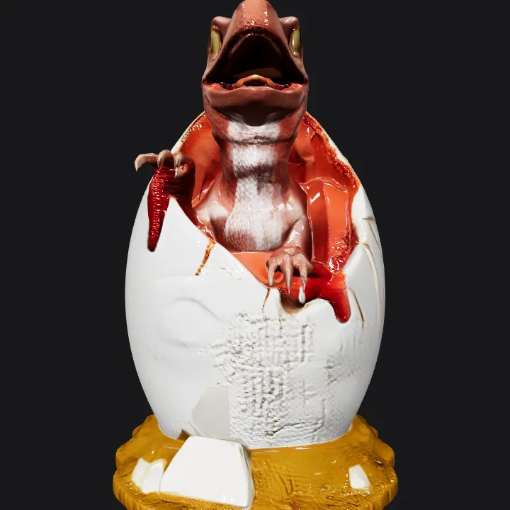 Baby dinosaur hatching from egg. complex geometry, smooth edges, character.
