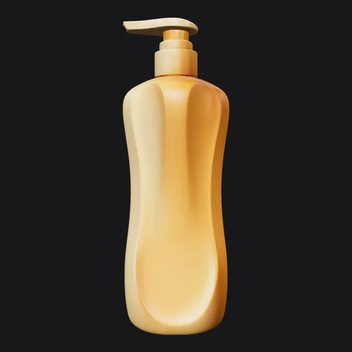Beige plastic lotion bottle with pump. smooth edges, simple geometry, game-ready, symmetric geometry.