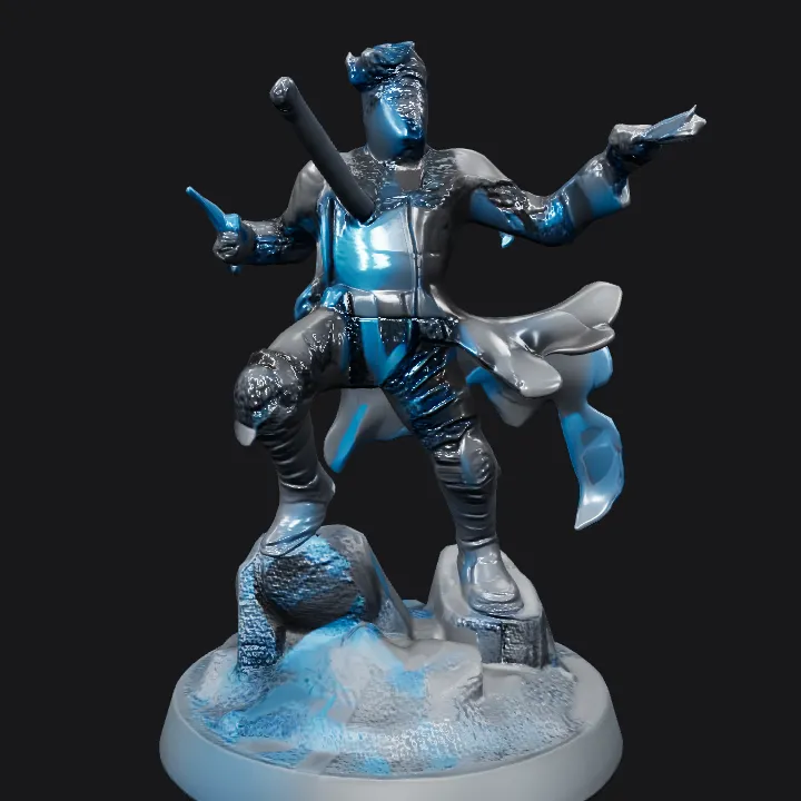 Fantasy warrior miniature on rocky base. sharp edges, complex geometry, game-ready, character.