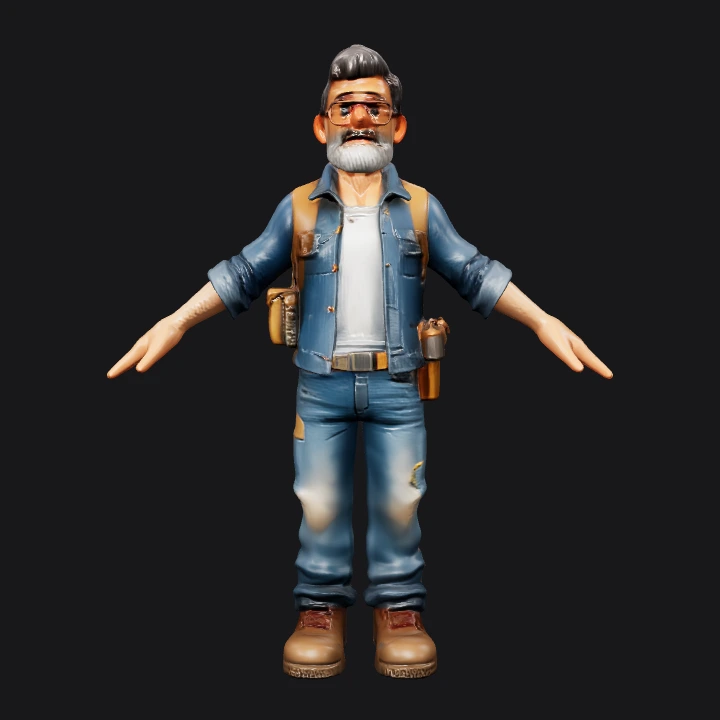 Cartoon adventurer in rugged outfit. complex geometry, game-ready, smooth edges, character.