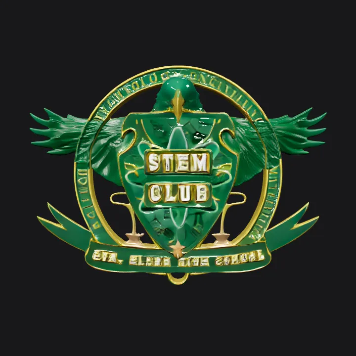 STEM club school emblem with eagle motif. sharp edges, complex geometry, symmetric geometry.