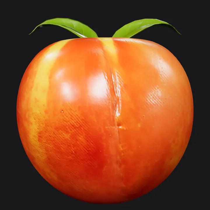 A ripe peach with a leaf. smooth edges, simple geometry, symmetric geometry.
