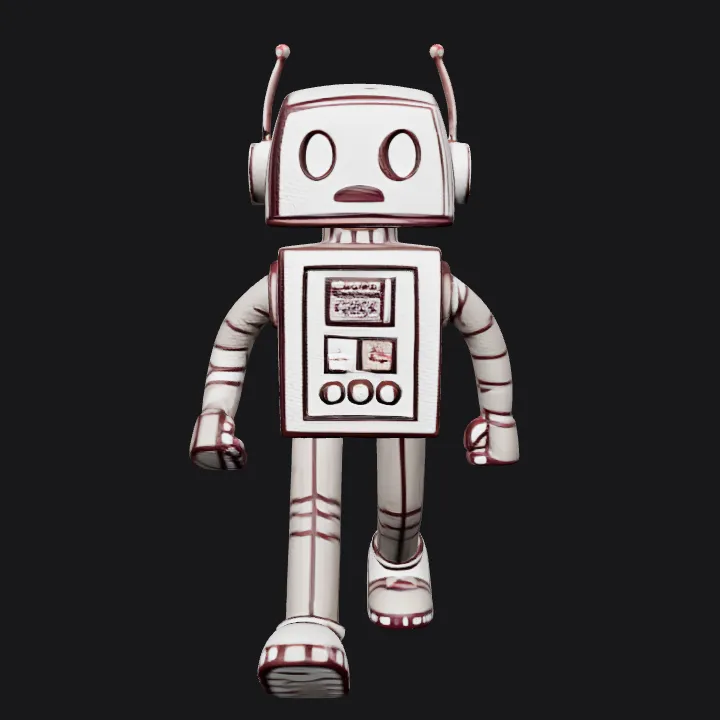 Cartoon robot walking. sharp edges, simple geometry, character.