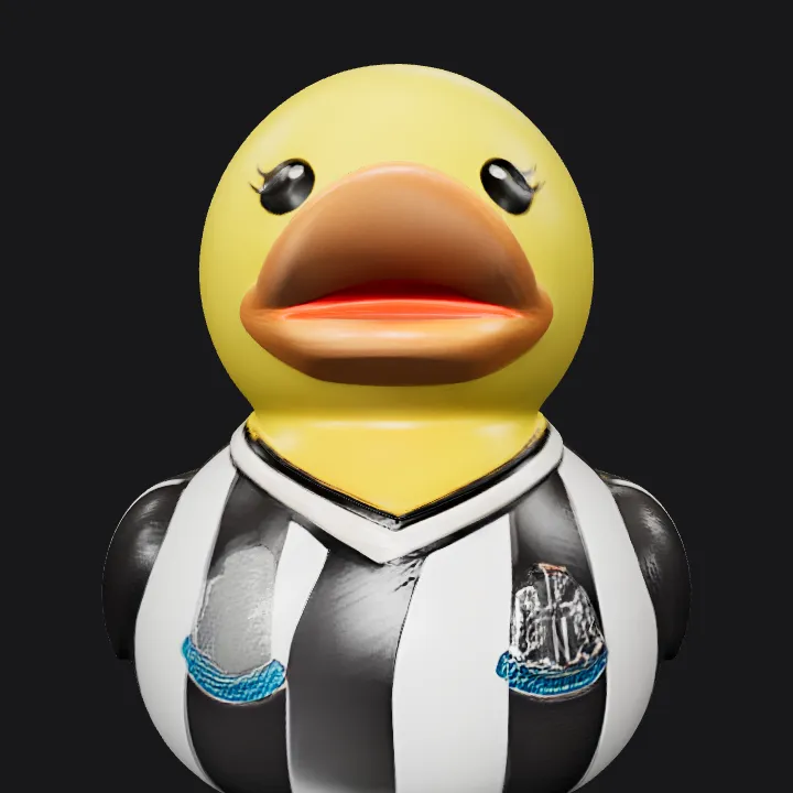 Rubber duck in Newcastle jersey. smooth edges, simple geometry, game-ready, symmetric geometry.