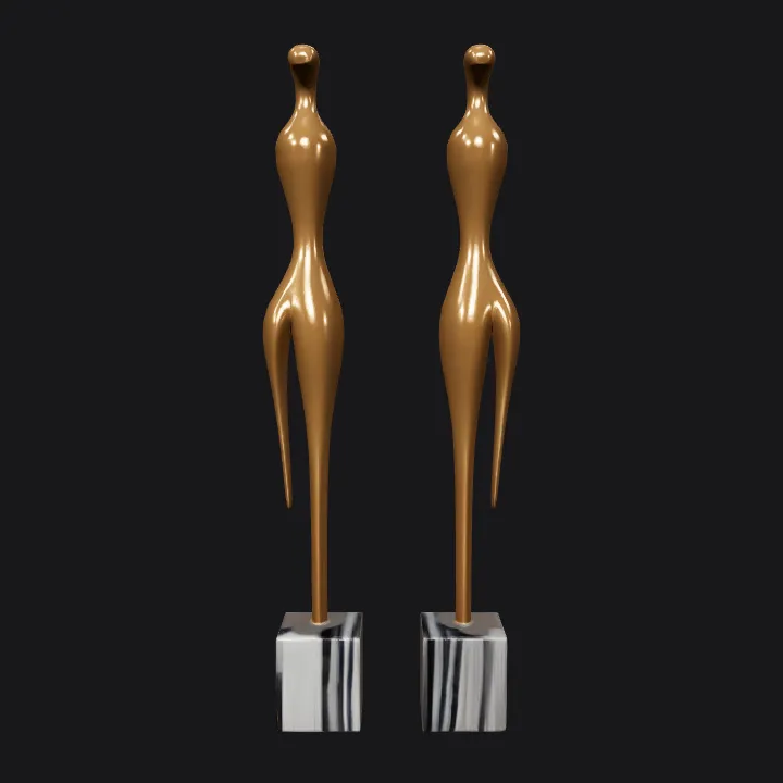 abstract elongated human sculptures. smooth edges, simple geometry, character, symmetric geometry.