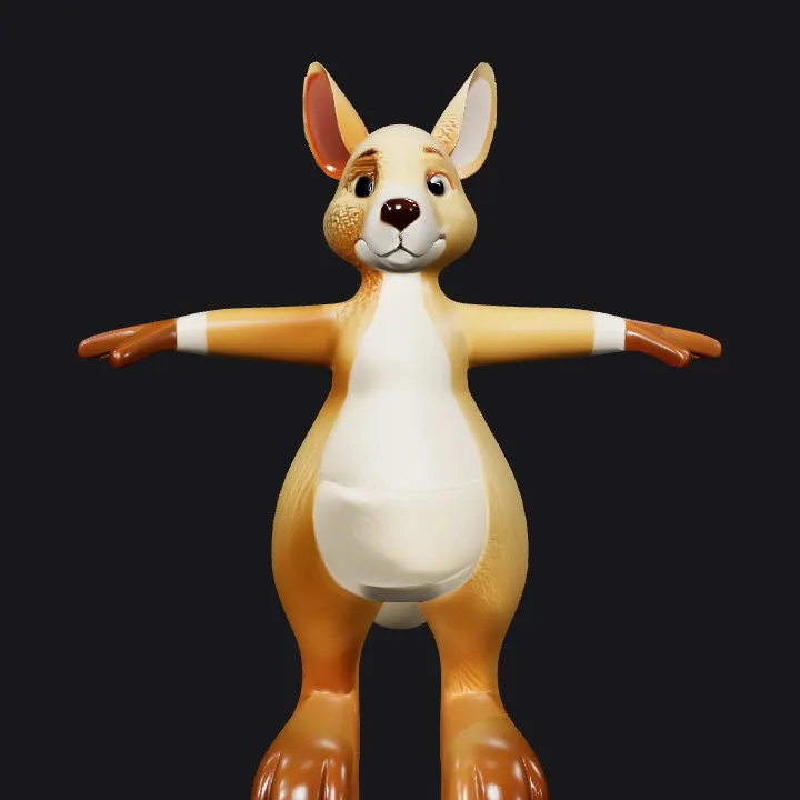 Cartoon kangaroo character in T-pose. simple geometry, game-ready, character, symmetric geometry.