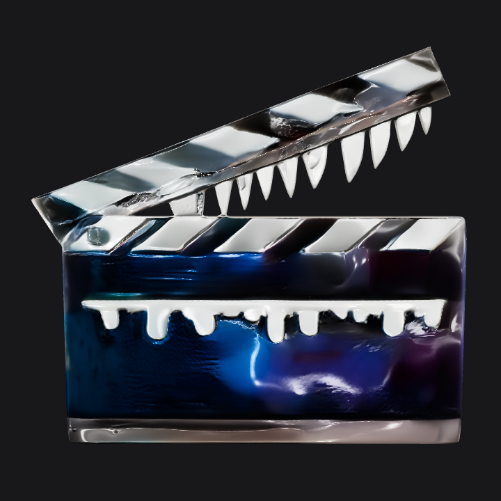 A black and white clapperboard. sharp edges, simple geometry.