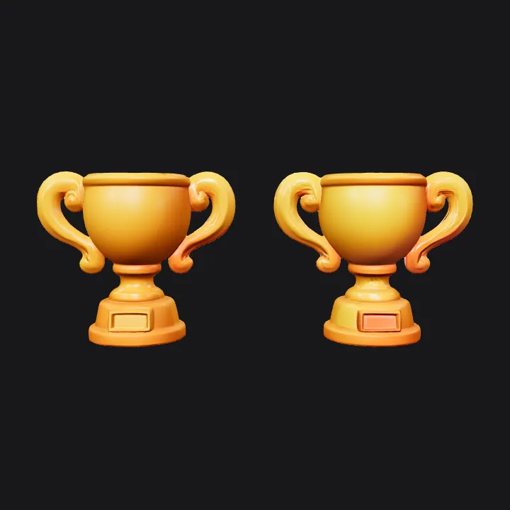 Golden trophy cup with handles. smooth edges, simple geometry, game-ready, symmetric geometry.