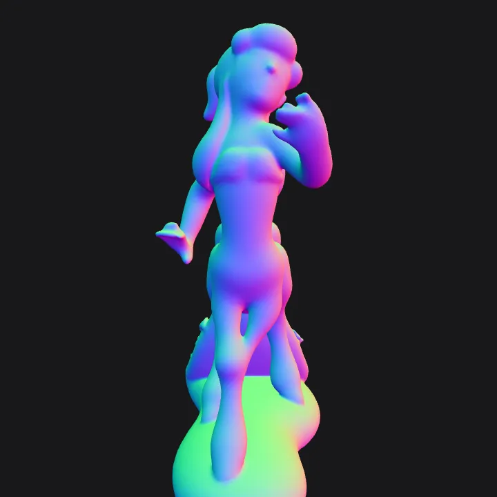 Stylized female centaur with blue hair and tail. smooth edges, complex geometry, character.