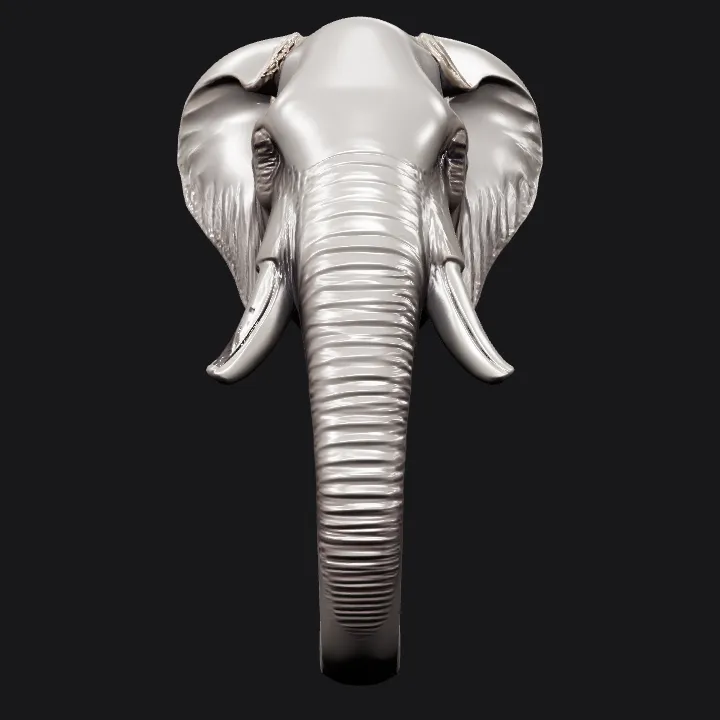 Ring with elephant head design. smooth edges, complex geometry, game-ready, symmetric geometry.