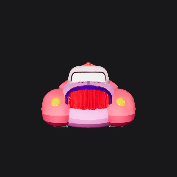cartoon pink car with heart decorations. smooth edges, simple geometry, symmetric geometry.