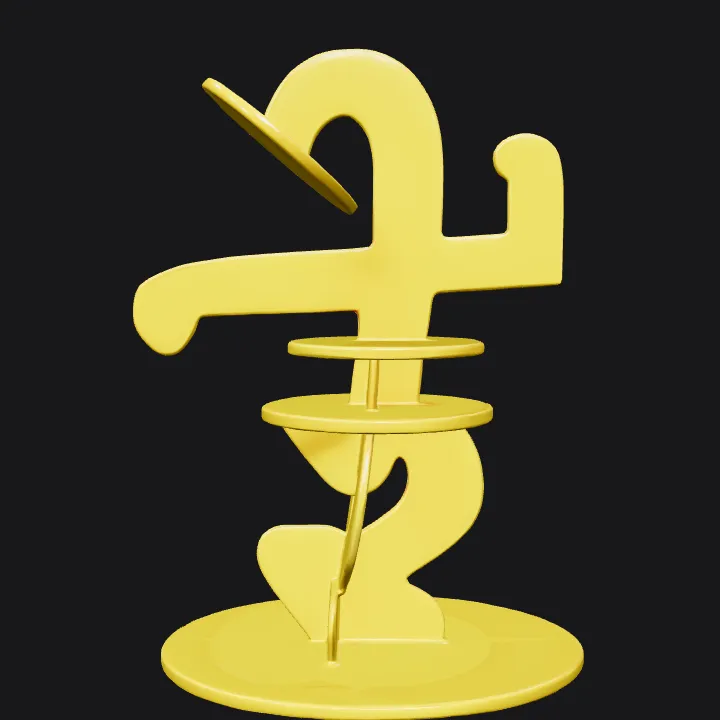 abstract yellow human figure sculpture. sharp edges, simple geometry, character.
