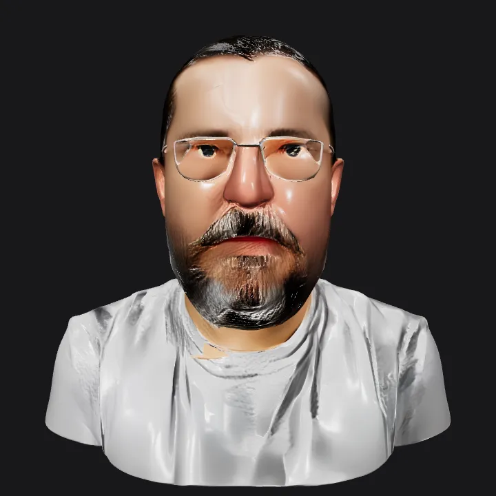 Adult male torso in plain shirt. smooth edges, complex geometry, character, symmetric geometry.