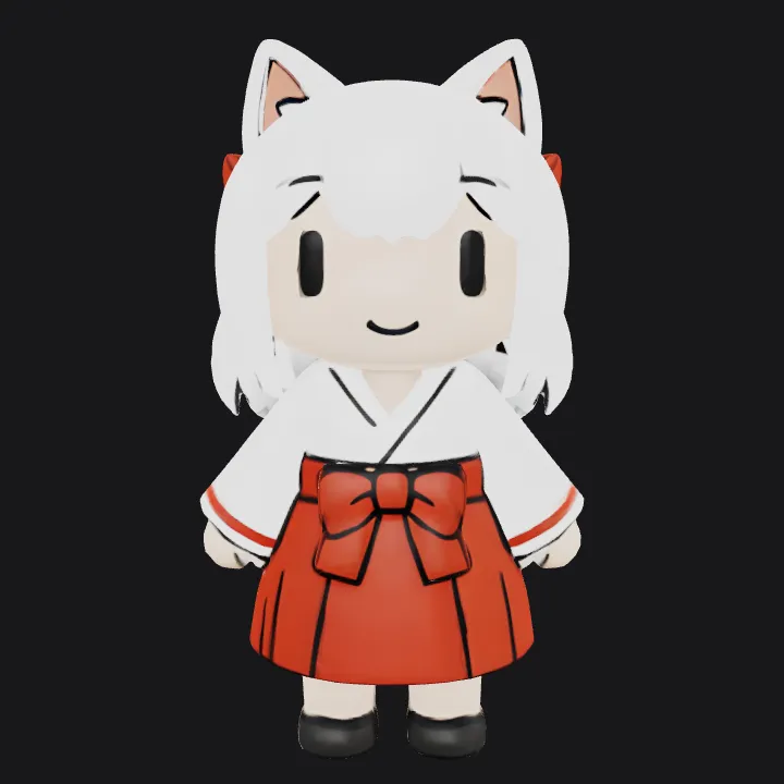 chibi girl with fox ears and tail. smooth edges, simple geometry, game-ready, character, symmetric geometry.