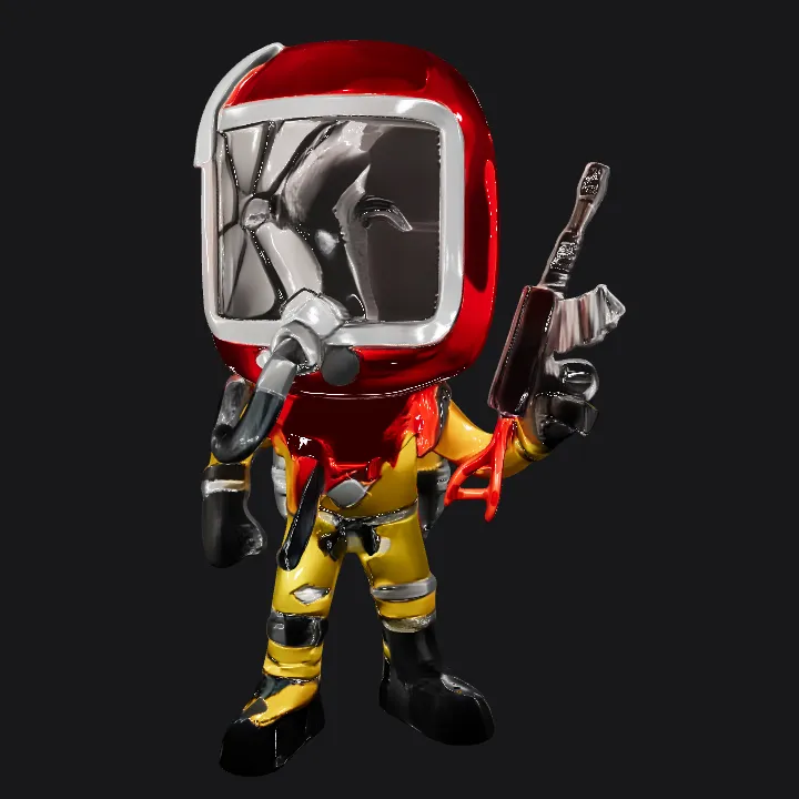 Cartoon astronaut figurine in spacesuit. complex geometry, game-ready, character.