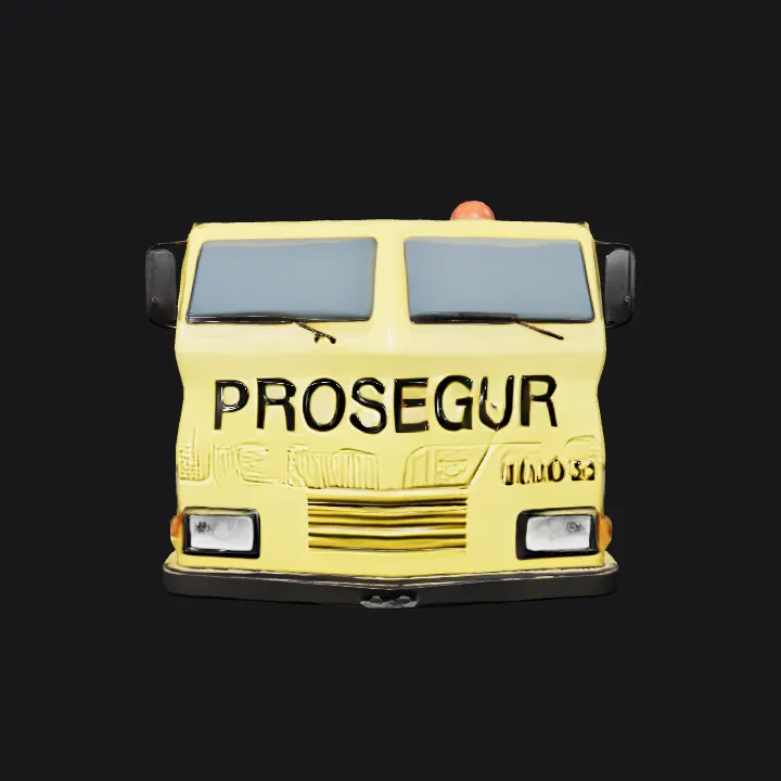 Yellow armored security truck. sharp edges, complex geometry, game-ready.