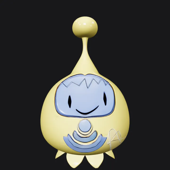 cute alien mascot with smiley face. smooth edges, simple geometry, character, symmetric geometry.