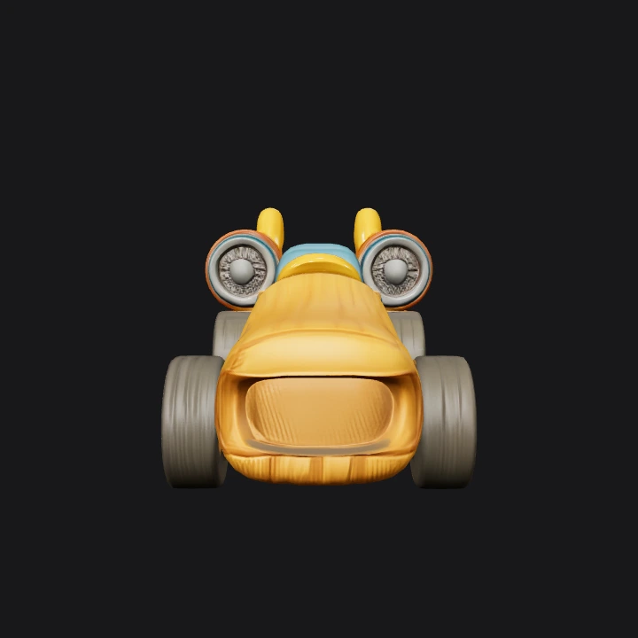 cartoonish wooden race car with jet engines. smooth edges, complex geometry, game-ready, symmetric geometry.