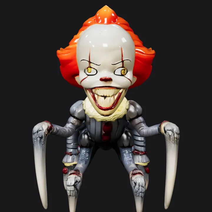 Creepy clown monster figurine with claws. sharp edges, complex geometry, game-ready, character, symmetric geometry.