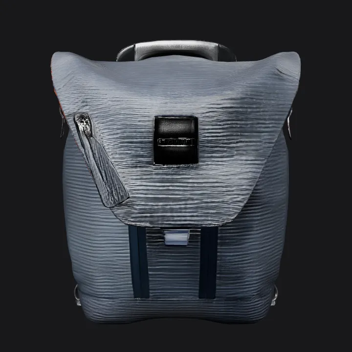 Side view of a small fabric messenger bag. smooth edges, complex geometry.