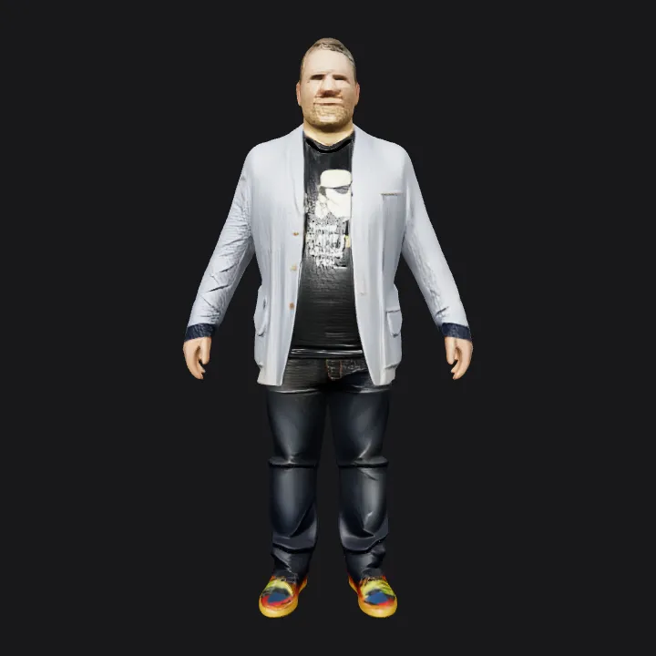 Adult male standing in casual outfit. complex geometry, smooth edges, character.