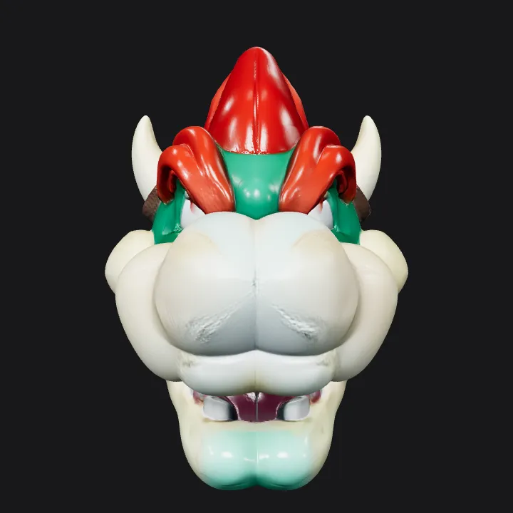 Bowser head model from Mario series. smooth edges, complex geometry, game-ready, character.